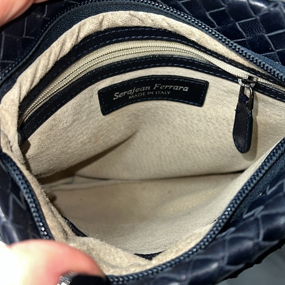 Serajean Ferrara Navy Blue Woven Leather Ziptop Crossbody Bag Made in Italy - Picture 4 of 12